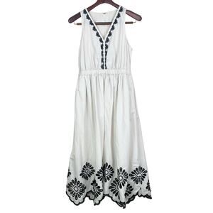 Womens Dress Sz M Embroidered Cotton Eyelets Cottage Nautical Maxi Coastal Boho